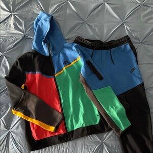 Nike Tech Mens Colorblock Hoodie & Joggers - Blue, Green, Red, Black, Yellow